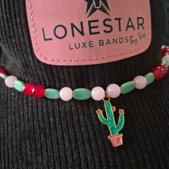 Cactus Charm Hat Band – Handmade Western Beaded Band – Fits Most Hats Lone Star - Picture 4 of 4